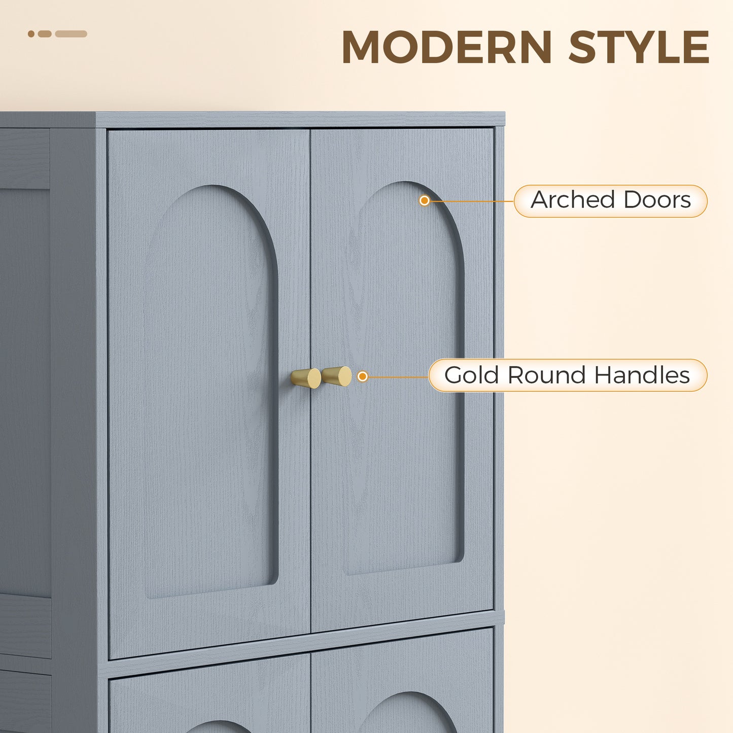 4-Door Kitchen Storage Cabinet with Adjustable Shelves, Arched Curve Doors, Gold Handles, Anti-Tip, 60x30x110cm – Grey