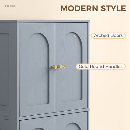 4-Door Kitchen Storage Cabinet with Adjustable Shelves, Arched Curve Doors, Gold Handles, Anti-Tip, 60x30x110cm – Grey