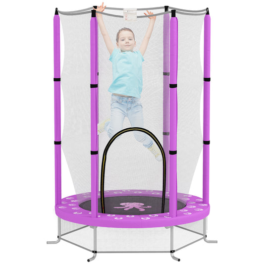 AIYAPLAY 4.6FT Toddler Trampoline w/ Safety Enclosure Net, for Indoor Outdoor Use, Ages 3-6 Years, Octopus Pattern - Purple / Green