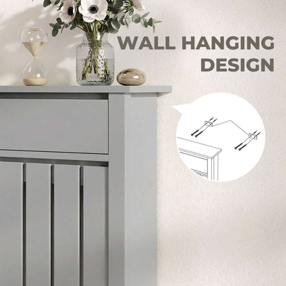 MDF & Particle Board Radiator Cover with 1 Drawer | Vertical Slats | Flat Top Display Surface | Wall Mountable | Pre-Cut Outs | 14kg Capacity | 88.5x19x93cm | Grey