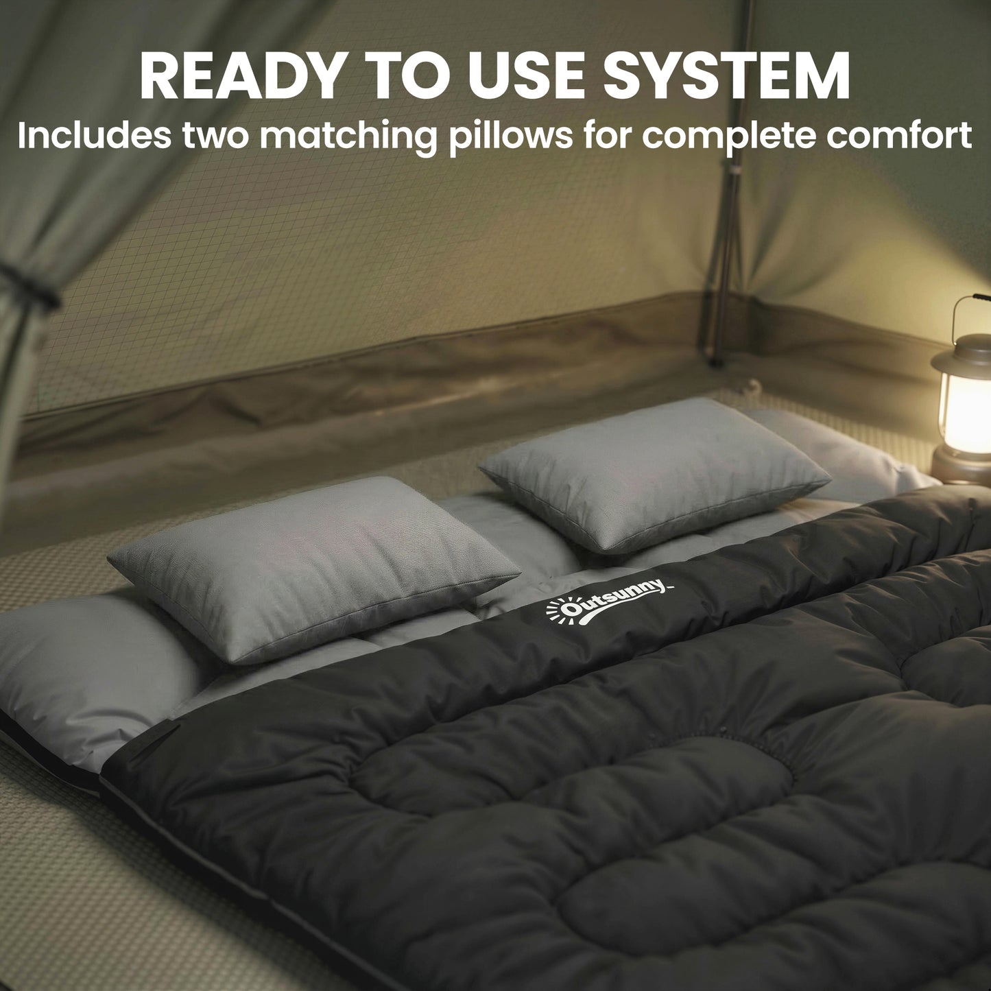 Outsunny Double Sleeping Bag with 2 Pillows, 220 x 160 cm Extra-Large Sleeping Bag for Adults