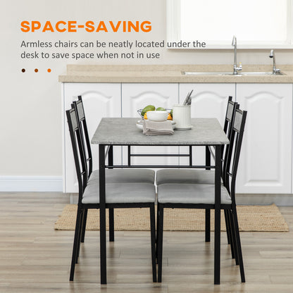 5 Pieces Dining Room Sets, Modern Dining Table and Chairs Set 4 with Marble Effect Tabletop, Padded Kitchen Chairs and Metal Frame, Light Grey
