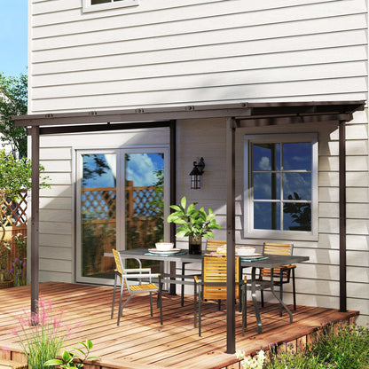 3 x 3(m) Garden Pergola with Waterproof Metal Roof, Lean to Pergola Hardtop Gazebo, Wind-resistant Outdoor Sun Shade, Easy to Assemble