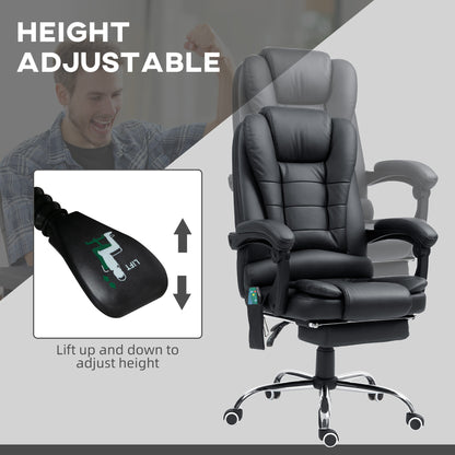 Heated Massage Executive Office Chair | 6 Point Vibration | High Back PU Leather | 135° Recline & Footrest | 360° Swivel | 45-52cm Height | 113kg | Black
