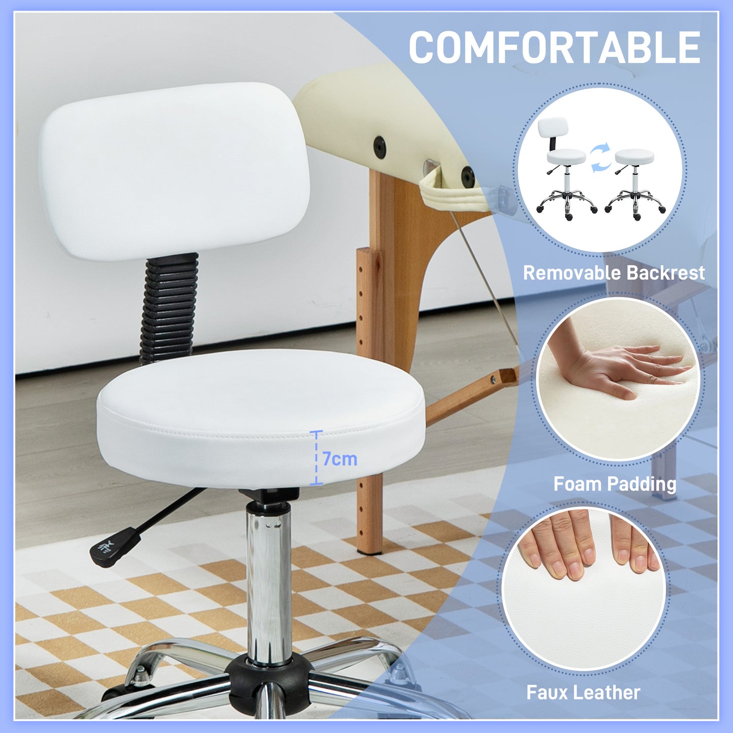 360° Swivel Seat Salon Stool Chair - White / Black