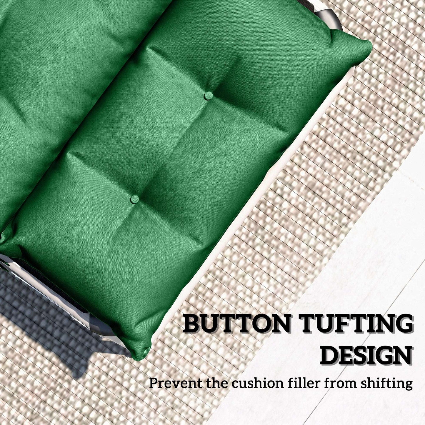 Set of 2 Sun Lounger Cushions | 190x56x10cm | High-Resilience PP Foam | UPF20+ | Fade & Splash Resistant | 220gsm Polyester | 6 Tie Fastenings | Green