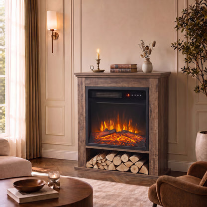 1800W Electric Fireplace Suite | Oak-Tone or Black Surround & Display Shelf | C Energy Rating | 5 Flame Brightness & Speed Settings | Timer & Remote
