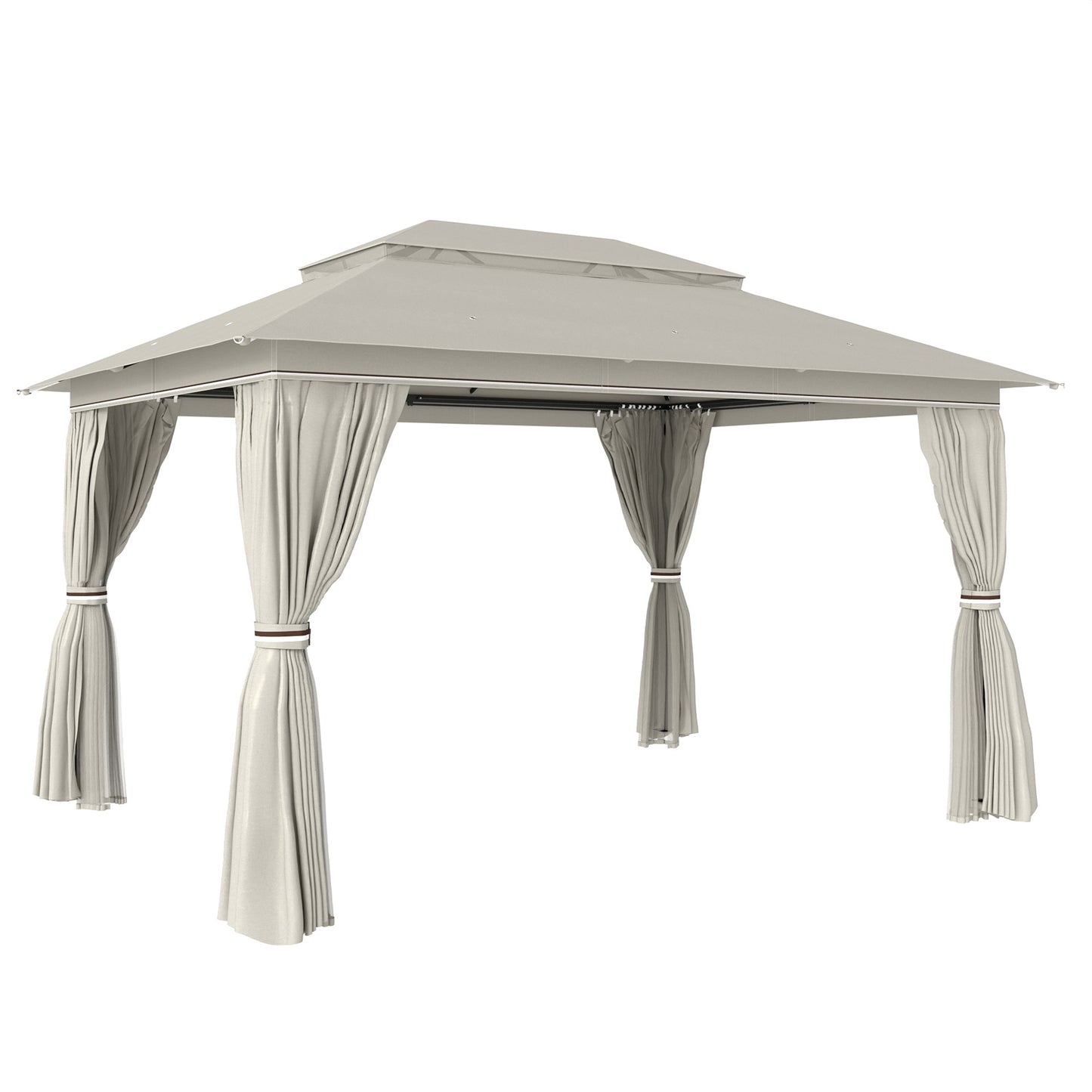 4x3m Permanent Garden Gazebo & Pavilion | UPF50+ | Privacy Curtains | Mesh Netting | Drainage | Metal Frame | Beige