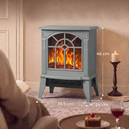 Electric Fireplace Stove | Grey Freestanding 2000W Heater with 3D LED Flame Effect