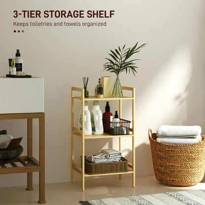 Three-Tier Bamboo Adjustable Shelf Storage Unit