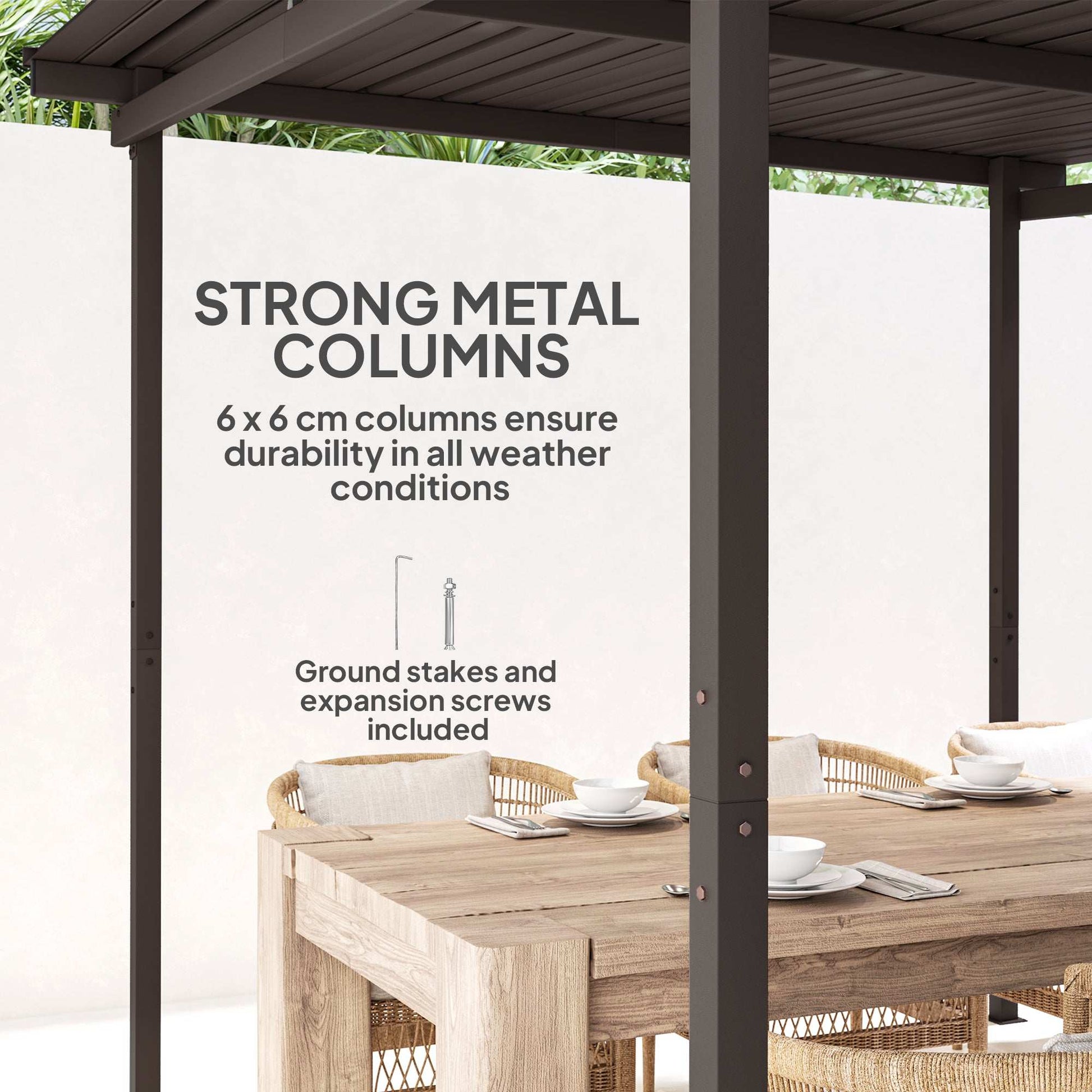 3 x 3(m) Garden Pergola with Waterproof Metal Roof, Lean to Pergola Hardtop Gazebo, Wind-resistant Outdoor Sun Shade, Easy to Assemble