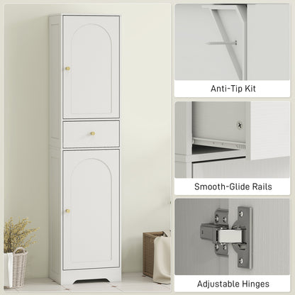 Tall Bathroom Cabinet with Arched Doors - White