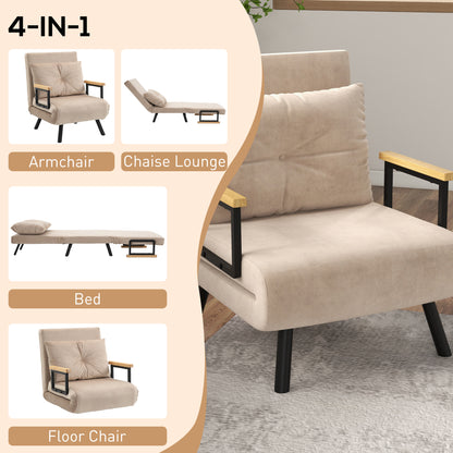 Click Clack Chair Bed, Convertible Single Chair Couch with 2 Cushions, for Living Room, Bedroom, Beige