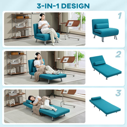 Single Linen-Feel Sleeper Chair - Dark Blue