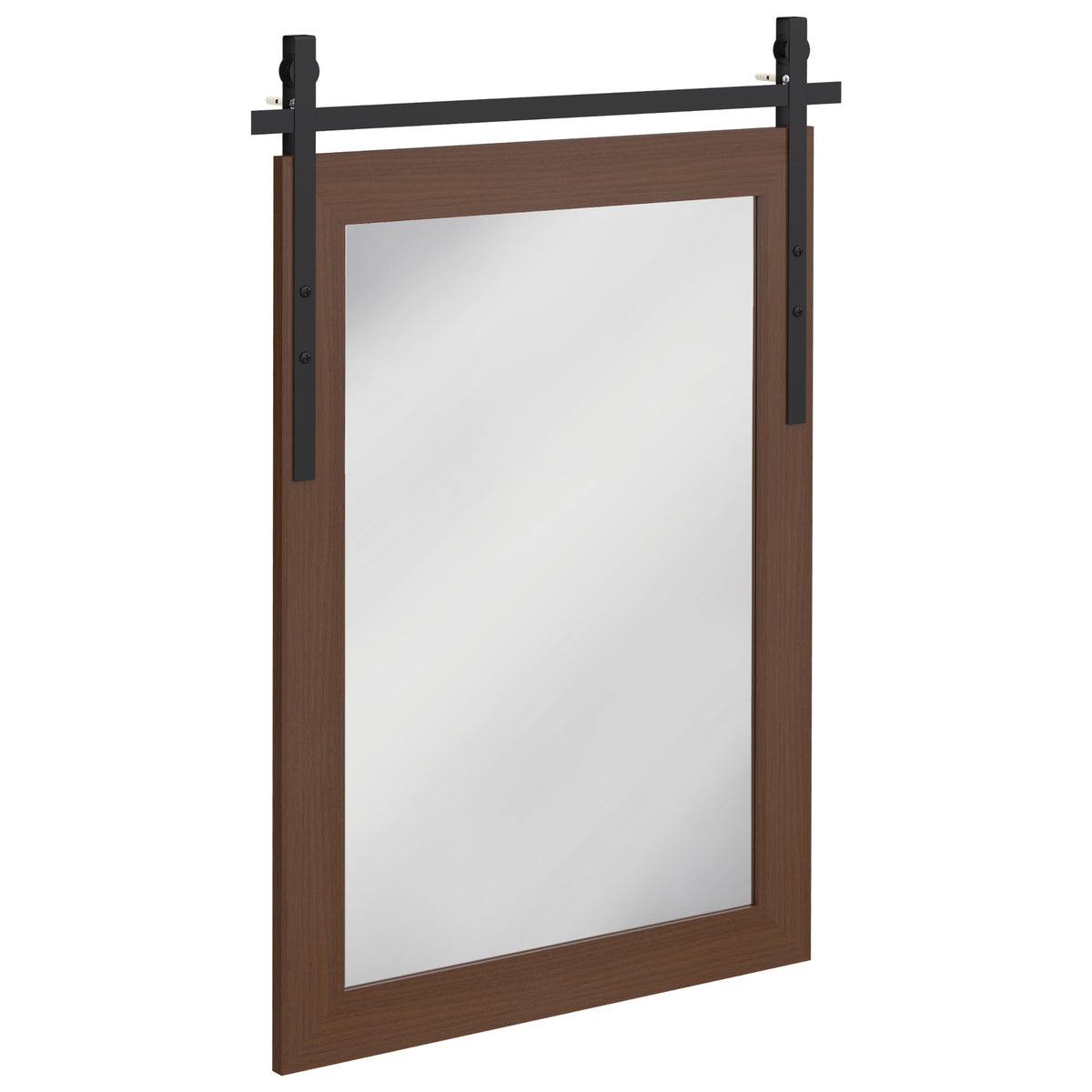 Farmhouse Wall Mirror | 110H x 66W cm Rectangle | Decorative Barn-Door Detail & Tempered Glass | White Oak or Dark Brown