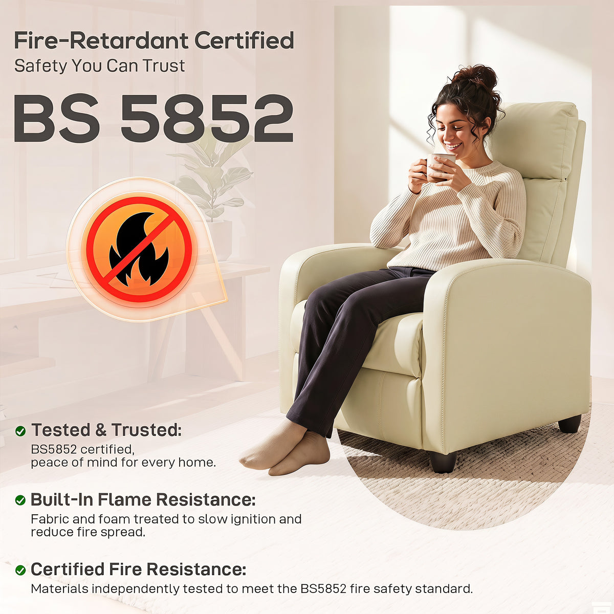 PU Leather Reclining Massage Armchair | 8 Modes 5 Intensity Levels | 2 Vibration Points | 150° Recline with Footrest | Remote Control | Side Pocket | 120kg | 68x88x98cm | Cream / Brown