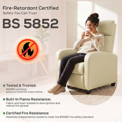 PU Leather Reclining Massage Armchair | 8 Modes 5 Intensity Levels | 2 Vibration Points | 150° Recline with Footrest | Remote Control | Side Pocket | 120kg | 68x88x98cm | Cream / Brown