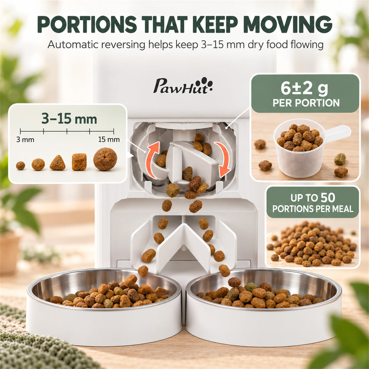 PawHut 7L Automatic Cat & Small Dog Feeder | Tuya App, 2.4GHz & 5GHz Wi-Fi | Dual Bowls, 15 Meals a Day & Battery Backup | White