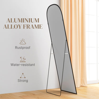 Full Length Mirror, 162x50cm Arched Free Standing Floor Mirror with Aluminium Alloy Frame, Hanging or Leaning for Living Room, Bedroom, Black Frame