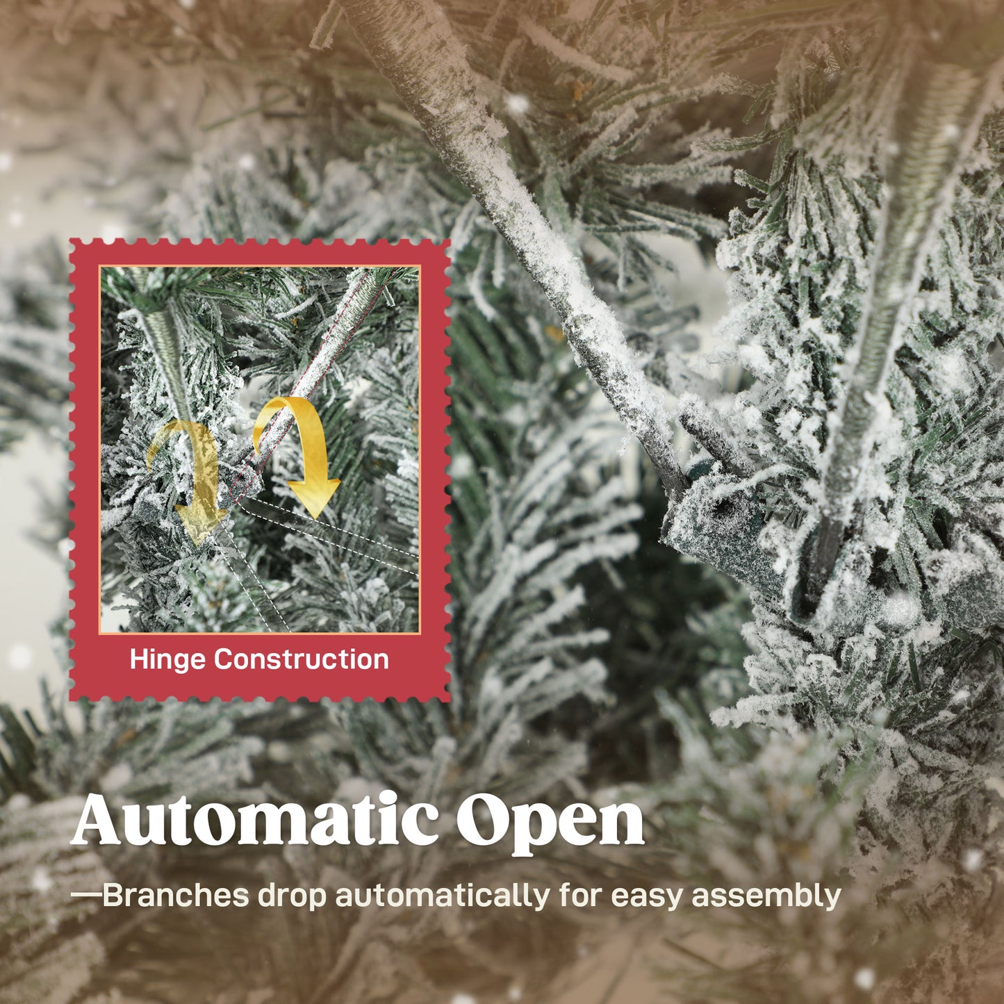 6 ft Artificial Flocked Christmas Tree with 1182 Branches, Hinged Xmas Tree with Foldable Metal Stand, Easy Assembly for Home Office Decor