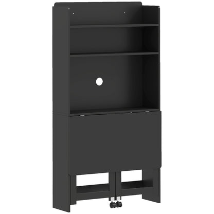 Foldable Computer Desk | Storage Shelves | 80 x 69 x 155 cm | Black