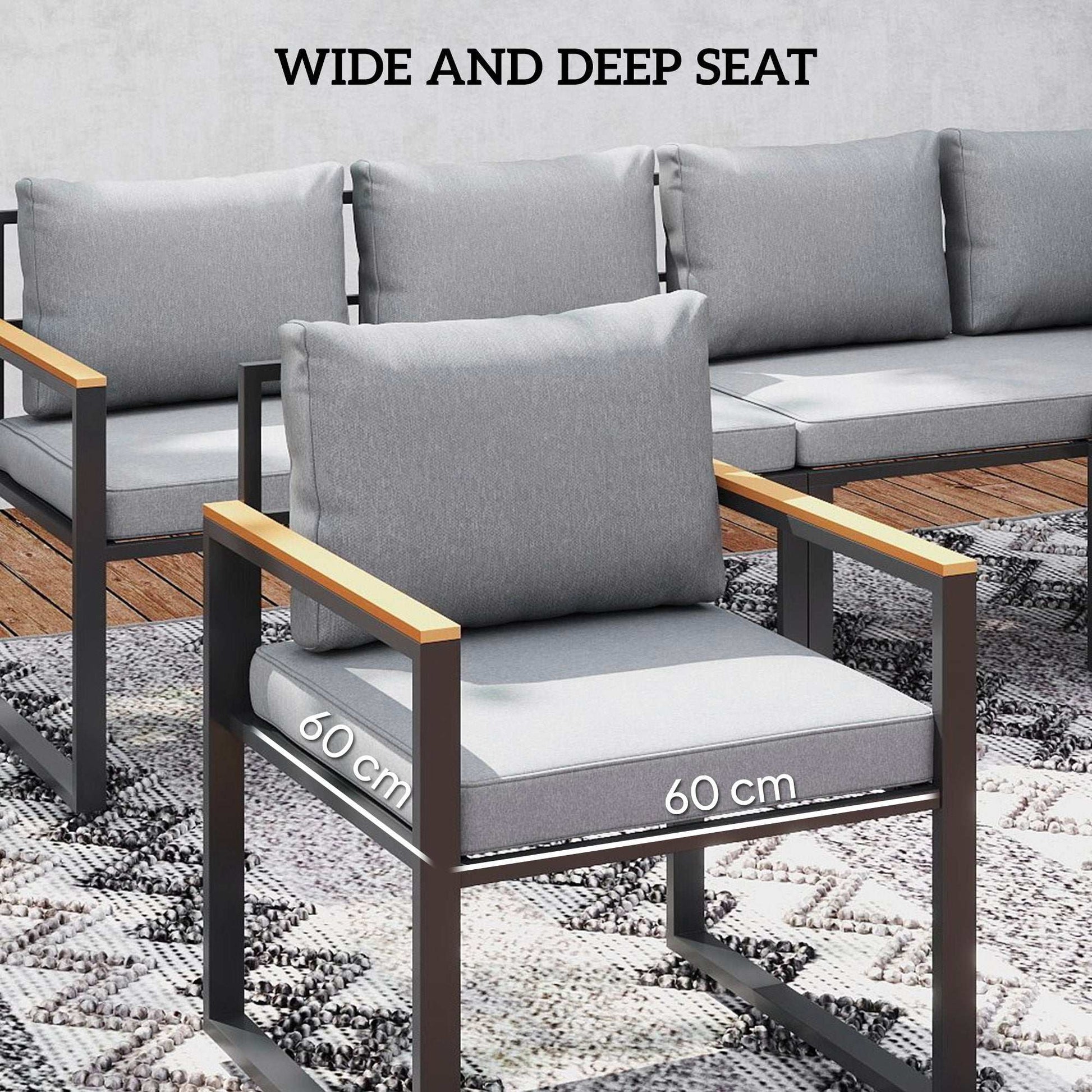 Outsunny Six Piece L Shaped Garden Furniture Set with 3 Loveseats - Natural Wood Finish