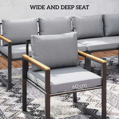 Outsunny Six Piece L Shaped Garden Furniture Set with 3 Loveseats - Natural Wood Finish