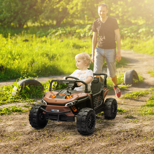 AIYAPLAY 12V Battery Powered Ride on Truck w/ Remote, 4 Suspension Wheels, Horn Lights Music USB, for 3-5 Years Old - Brown / Black