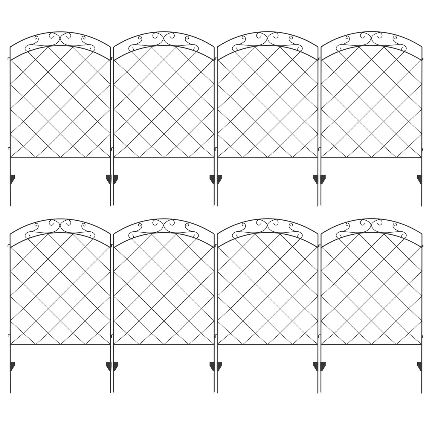 Outsunny Decorative Garden Fencing, 43in x 11.4ft Outdoor Picket Fence Panels, 8 Piece Rustproof Steel Wire Landscape Flower Bed Border Edging