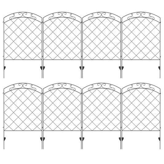 Outsunny Decorative Garden Fencing, 43in x 11.4ft Outdoor Picket Fence Panels, 8 Piece Rustproof Steel Wire Landscape Flower Bed Border Edging