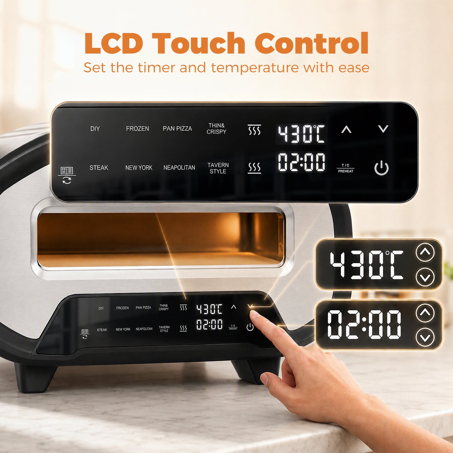 Electric Pizza Oven | 12 Inch | 8 Preset Modes | Ceramic Stone | 2200W | Grey