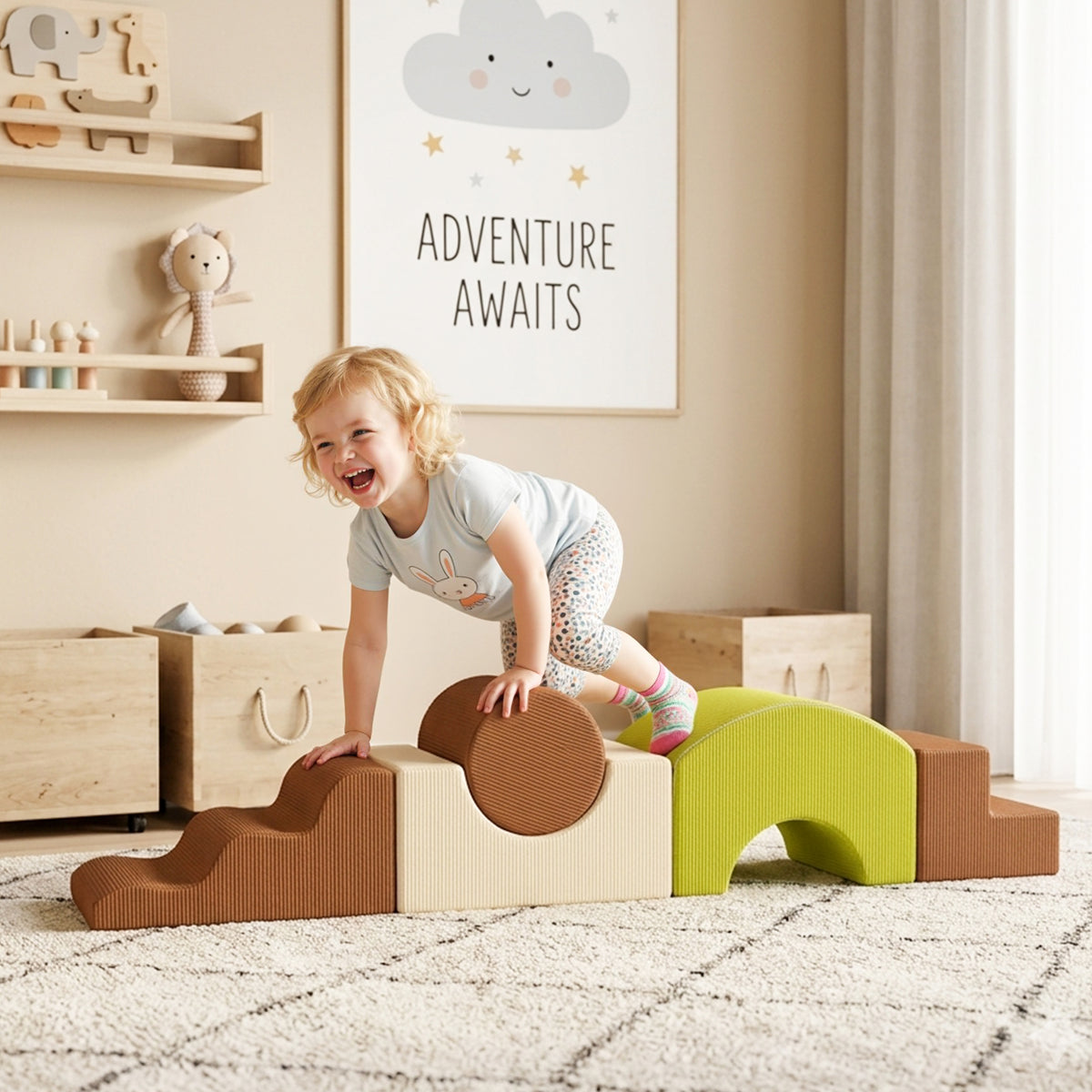 5-Piece Foam Climbing Blocks | Soft Play Set | Non-Slip Base | Washable Covers | 45kg | Ages 3–6 | Brown