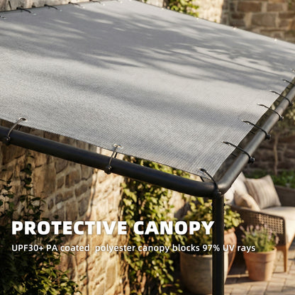 3x1.8m Lean-To Garden Pergola | UPF30+ Canopy | Sloped Roof & Drainage | Metal Frame | Grey