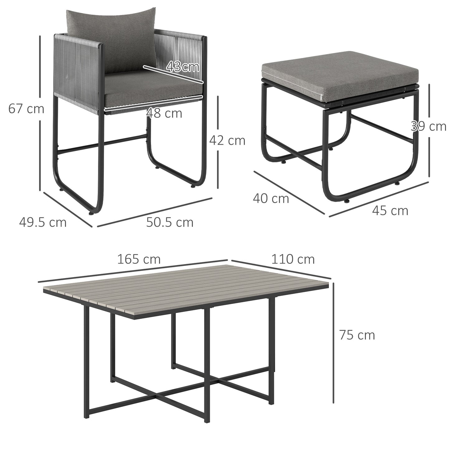 10 Seater Rattan Cube Garden Furniture Set, Rattan Dining Set with Cushions, Outdoor Dining Table and Chairs with 6 Armchairs, 4 Stools - Grey