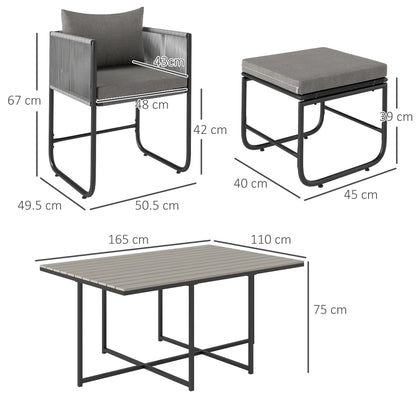 10 Seater Rattan Cube Garden Furniture Set, Rattan Dining Set with Cushions, Outdoor Dining Table and Chairs with 6 Armchairs, 4 Stools - Grey