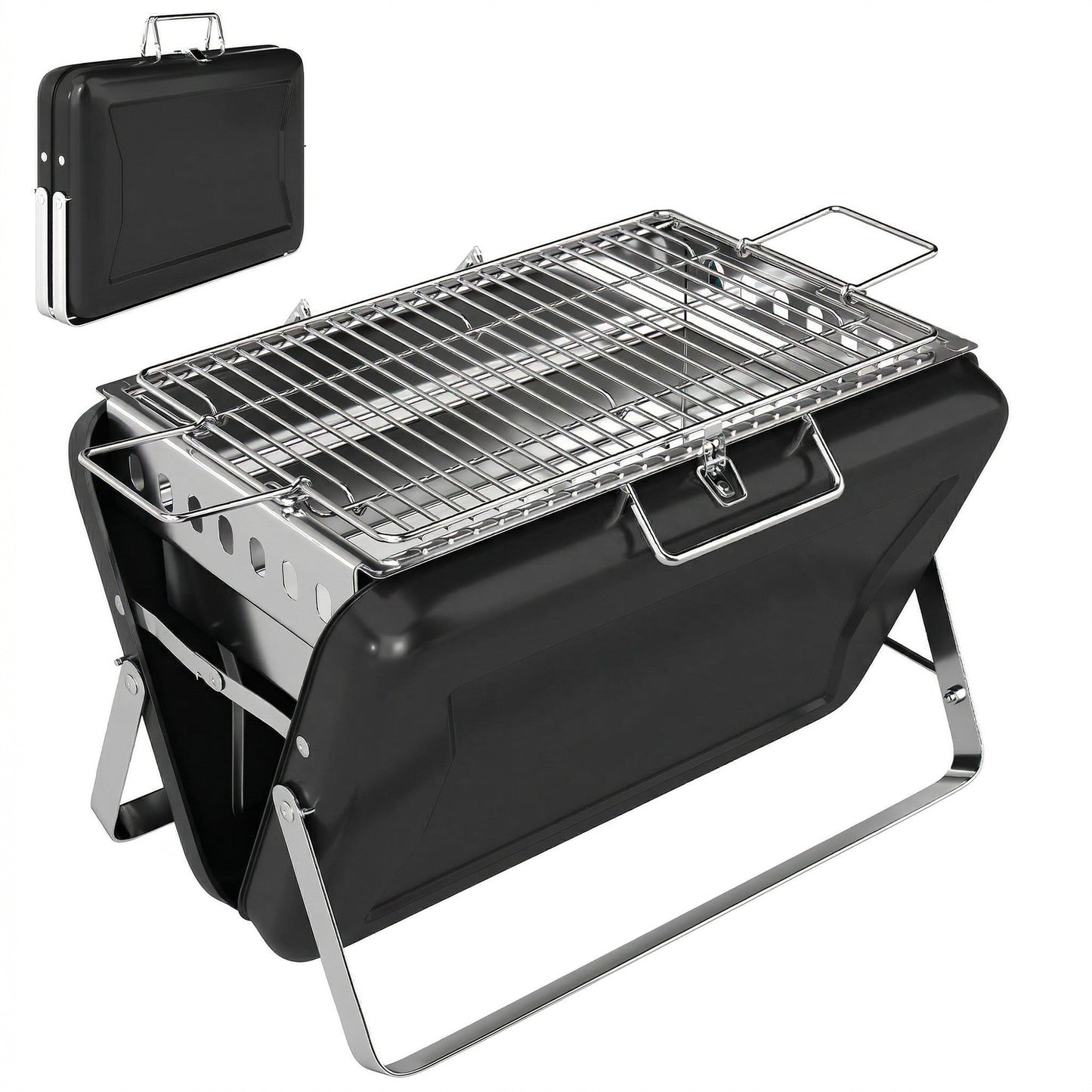 Outsunny Charcoal BBQ Grill Portable Stainless Steel Barbecue with Tilting Grate for Camping Picnic Garden