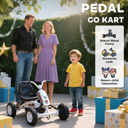 AIYAPLAY Kids Pedal Go Kart with Steel Frame, Sporty Design, for Ages 2-5 Years, White / Black