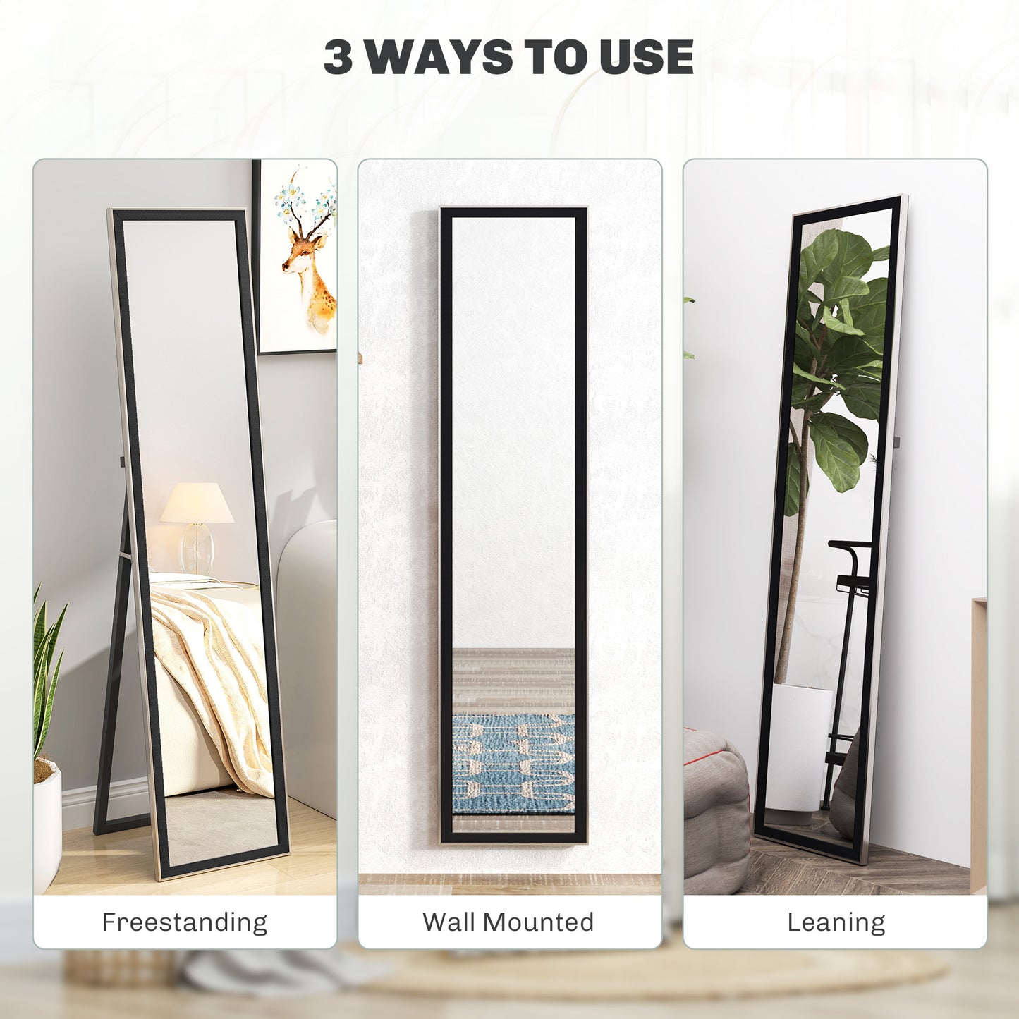 Full Length Mirror, 37 x 157cm Wall Mounted, Leaning, Free Standing Mirror, Framed Full Body Mirror for Living Room, Bedroom, Black
