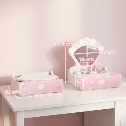 Kids Vanity Table | Girls Dressing Table | 4 Lights | Mirror | Drawer | 8 Accessories | Ages 3–6 | 31x27x33.2cm | Pink