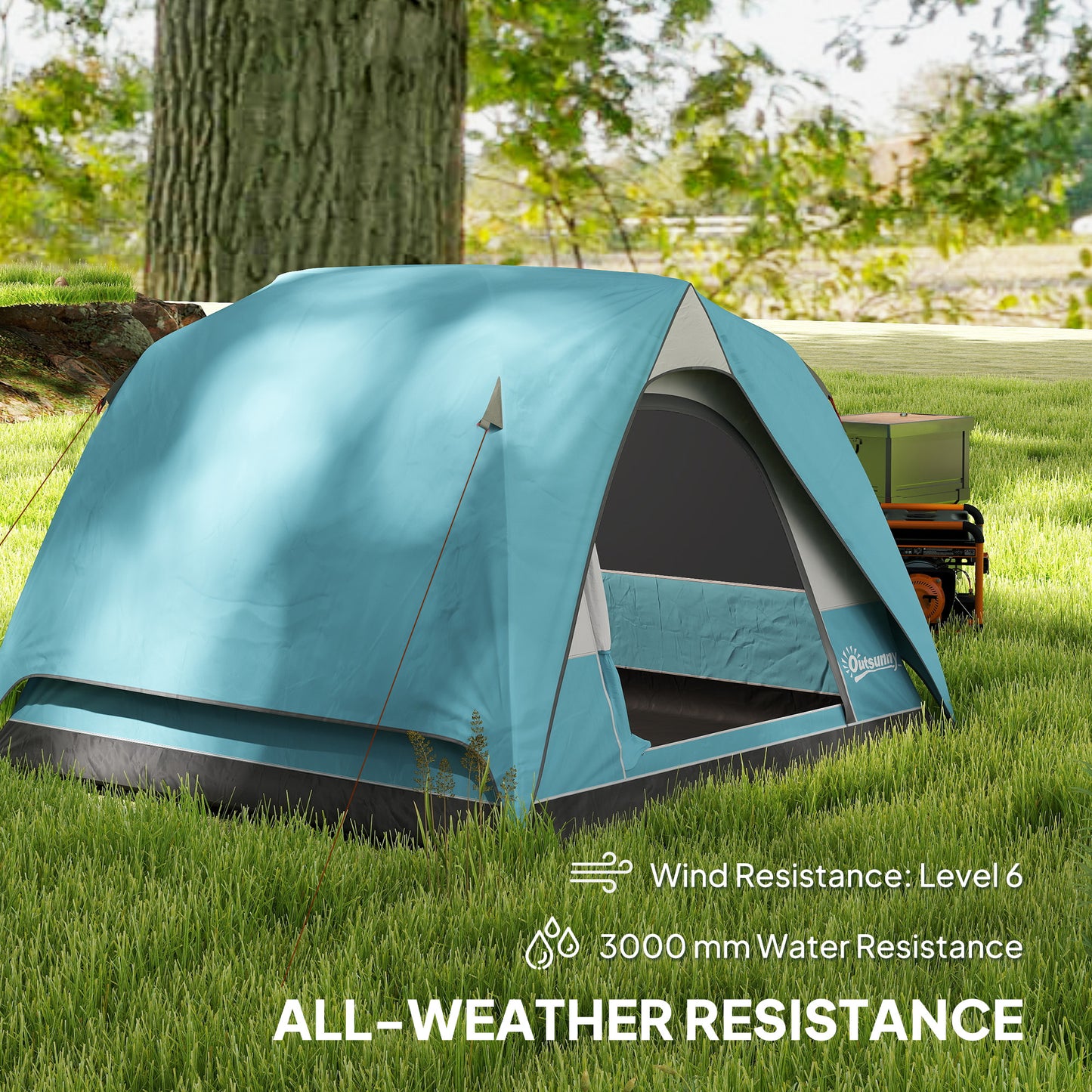 3-4 Person Camping Tent, Easy Set Up Waterproof Dome Tent with Sewn-in Groundsheet, Mesh Windows, Pocket and Hook for Camping, Light Blue