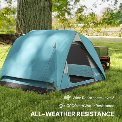 3-4 Person Camping Tent, Easy Set Up Waterproof Dome Tent with Sewn-in Groundsheet, Mesh Windows, Pocket and Hook for Camping, Light Blue