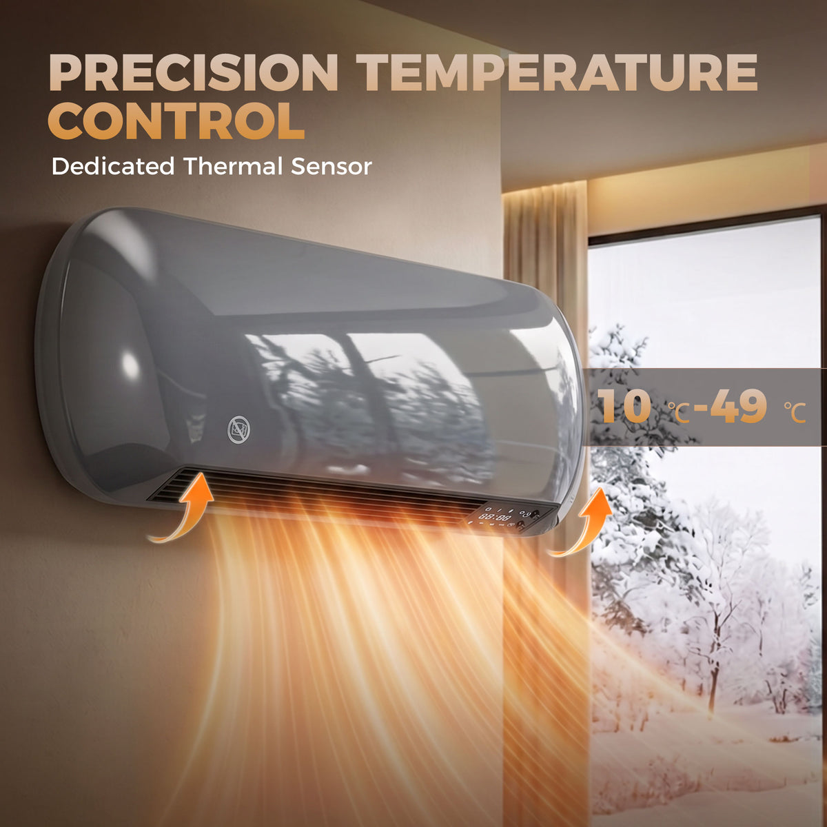 2000W Ceramic Wall Mounted Space Heater | Fan-Forced | Weekly Timer | 10–49°C Thermostat | Remote Control | IP23 | 20–25m² | Grey