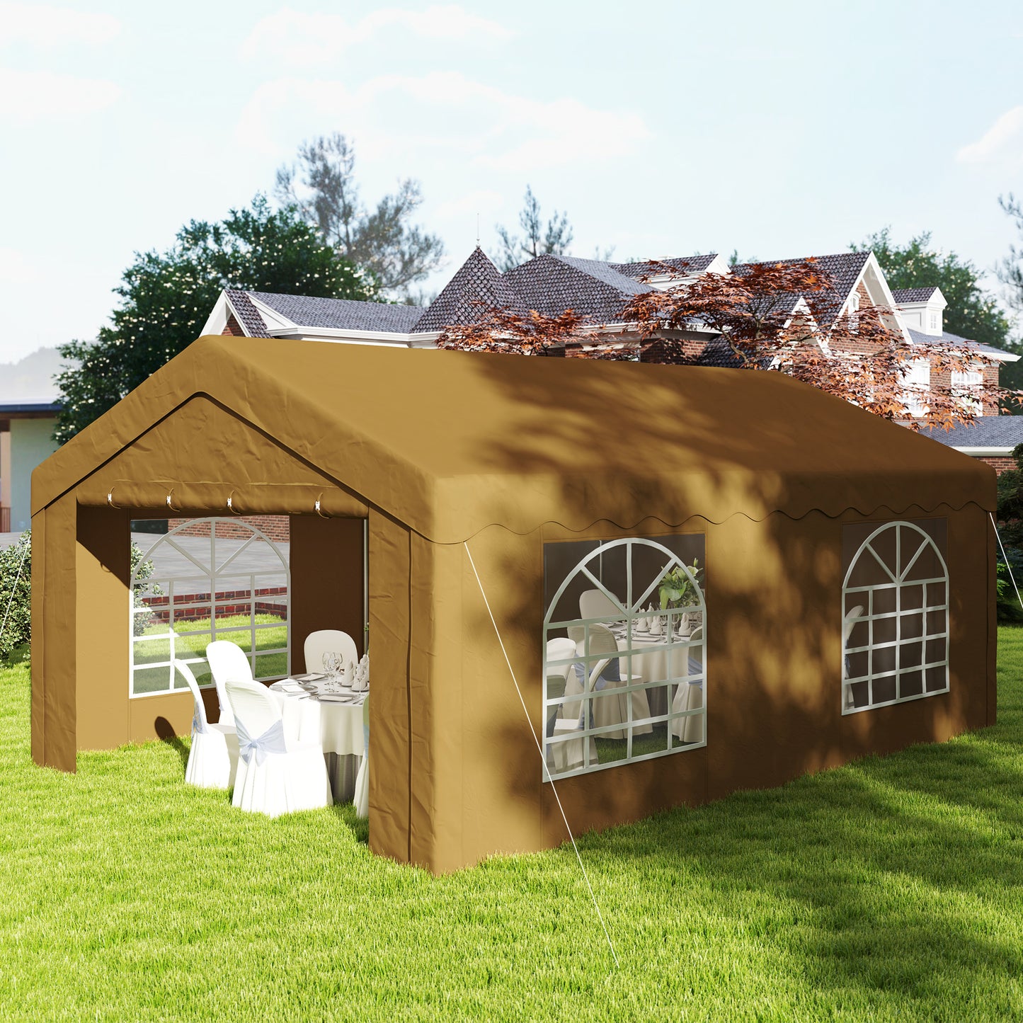 6m x 4m Garden Gazebo, Galvanised Marquee Party Tent with Removable Sides and Windows for Parties, Wedding and Events, Yellow