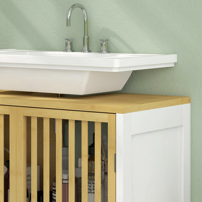 Bamboo-Blend Retro Vintage Style Cut-Out Under Sink Cabinet