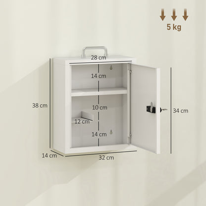 Wall Mount Medicine Cabinet | Combination & Key Dual Lock | 3-Tier Steel | 5kg | No Assembly | 32 x 14 x 38cm | White
