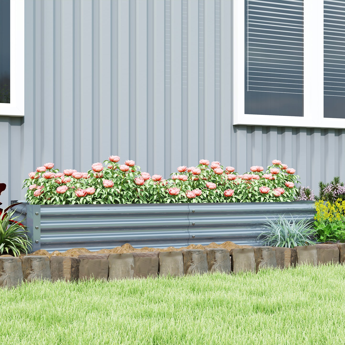 Outsunny 180 x 90cm Galvanised Steel Open Planter - Silver