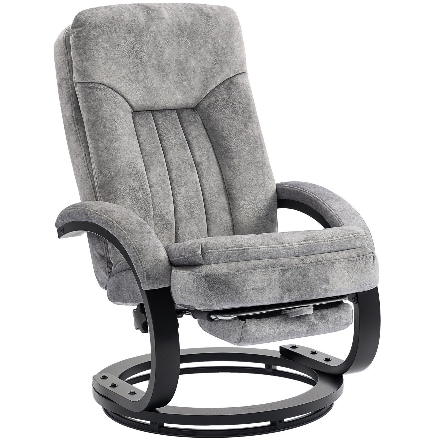 Swivel Recliner Chair with Footrest, Manual Recliner Armchair with Wooden Base, Plush Velvet Upholstered Reclining Chair for Living Room, Bedroom, Office, Grey