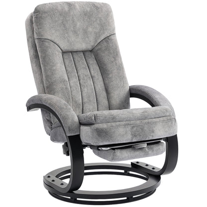 Swivel Recliner Chair with Footrest, Manual Recliner Armchair with Wooden Base, Plush Velvet Upholstered Reclining Chair for Living Room, Bedroom, Office, Grey