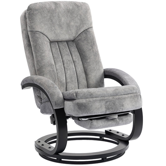 Swivel Recliner Chair with Footrest, Manual Recliner Armchair with Wooden Base, Plush Velvet Upholstered Reclining Chair for Living Room, Bedroom, Office, Grey