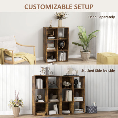 3-tier 6 Cubes Storage Unit Particle Board Cabinet Bookcase Organiser Home Office Shelves Rustic Brown